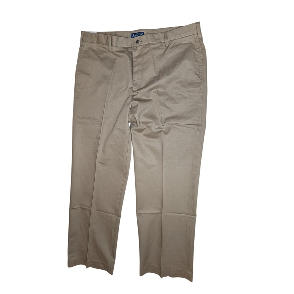 IZOD Chino Mens 40x30 Khaki Madison Slim Fit Flat Front No Iron SportFlex Pants